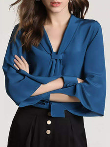 Fifth Avenue Women's UVA1339 Tie Detail Silky Blouse - Blue