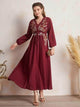 Lemon Embroidered Detail Long Maxi Dress LTAMD467 - Maroon