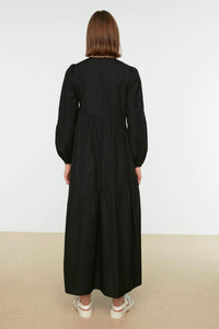 Lemon Tart Asymmetric Tiered Detail Long Maxi Dress LTAMD556 - Black
