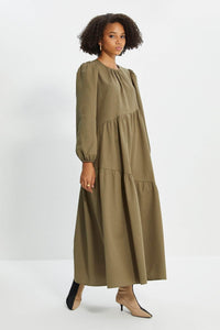 Lemon Tart Asymmetric Tiered Detail Long Maxi Dress LTAMD556 - Khaki Green