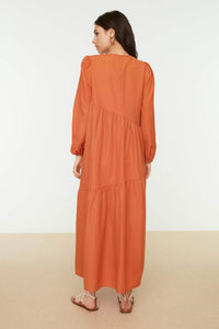 Lemon Tart Asymmetric Tiered Detail Long Maxi Dress LTAMD556 - Orange