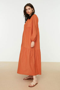 Lemon Tart Asymmetric Tiered Detail Long Maxi Dress LTAMD556 - Orange
