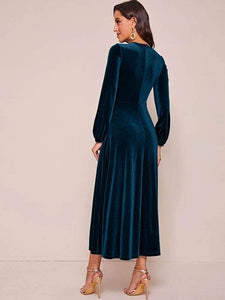 Lemon Tart Back Zip Detail Velvet Long Dress LTAMD191 - Blue