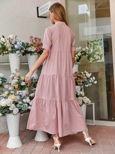 Lemon Tart Button Detail Long Maxi Dress LTAMD315 - Pink