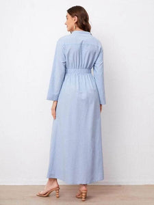 Lemon Tart Button Detail Long Maxi Dress LTAMD415 - Blue