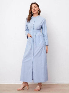 Lemon Tart Button Detail Long Maxi Dress LTAMD415 - Blue