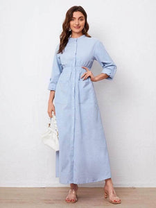 Lemon Tart Button Detail Long Maxi Dress LTAMD415 - Blue