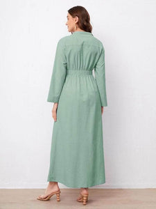 Lemon Tart Button Detail Long Maxi Dress LTAMD415 - Green