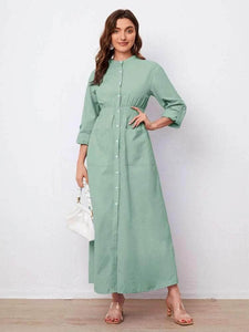 Lemon Tart Button Detail Long Maxi Dress LTAMD415 - Green