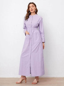 Lemon Tart Button Detail Long Maxi Dress LTAMD415 - Purple