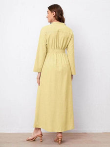 Lemon Tart Button Detail Long Maxi Dress LTAMD415 - Yellow