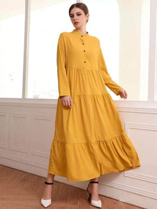 Lemon Tart Button Detail Long Maxi Dress LTAMD429
