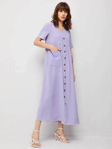 Lemon Tart Button Pocket Detail Long Maxi Dress LTAMD319 - Purple