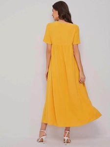 Lemon Tart Button Pocket Detail Long Maxi Dress LTAMD319 - Yellow