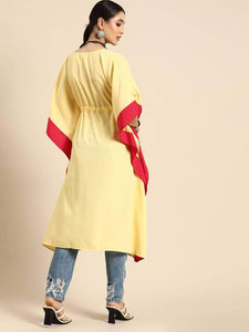 Lemon Tart Clothing LTK171 Kaftan Detail Stitched Kurti - Yellow and Red