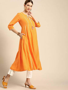 Lemon Tart Clothing LTK172 Peplum Detail Stitched Kurti - Orange