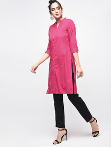 Lemon Tart Clothing LTK23 Button Neck Kurti - Dark Pink