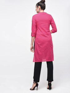 Lemon Tart Clothing LTK23 Button Neck Kurti - Dark Pink