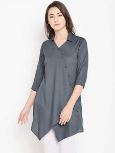 Lemon Tart Clothing LTK3 Overlap Detail Lawn Kurti - Charcoal