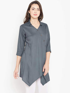 Lemon Tart Clothing LTK3 Overlap Detail Lawn Kurti - Charcoal