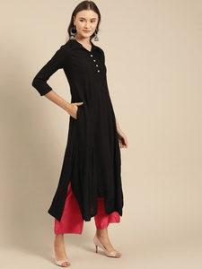 Lemon Tart Clothing LTK62 Collar Asymmetric Detail Kurti - Black