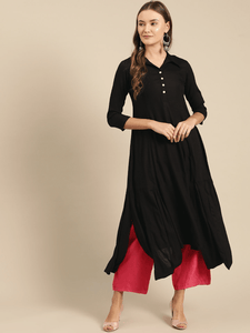 Lemon Tart Clothing LTK62 Collar Asymmetric Detail Kurti - Black