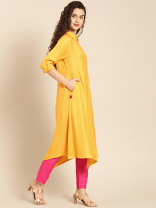 Lemon Tart Clothing LTK63 Collar Asymmetric Detail Kurti - Yellow