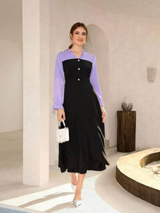 Lemon Tart Color Block Button Detail Long Maxi Dress LTAMD629