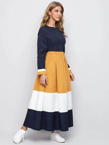 Lemon Tart Color Block Detail Long Dress LTAMD169
