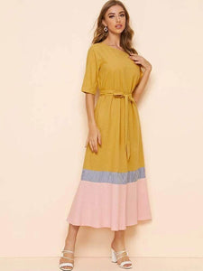 Lemon Tart Color Block Detail Maxi Long Dress LTAMD90
