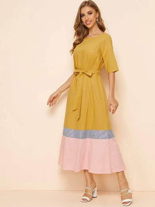 Lemon Tart Color Block Detail Maxi Long Dress LTAMD90