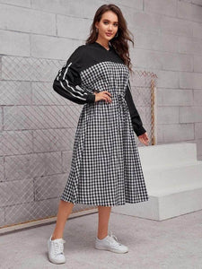 Lemon Tart Color Block Gingham Panel Long Dress LTAMD155