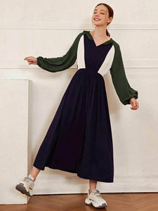 Lemon Tart Color Block Hooded Detail Long Dress LTAMD136