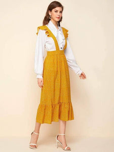 Lemon Tart Color Block Polka Dot Print Detail Maxi Long Dress LTAMD52