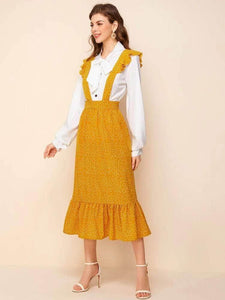 Lemon Tart Color Block Polka Dot Print Detail Maxi Long Dress LTAMD52