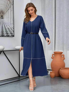 Lemon Tart Contrast Detail Long Maxi Dress LTAMD390 - Navy Blue