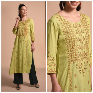 Lemon Tart CUTS214 Embroiderd Unstitched Cotton Kurti