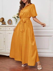 Lemon Tart Dolman Button Detail Long Dress LTAMD667 - Yellow