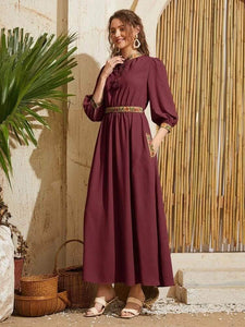 Lemon Tart Embroidered Detail Long Maxi Dress LTAMD453 - Maroon