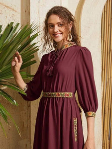 Lemon Tart Embroidered Detail Long Maxi Dress LTAMD453 - Maroon