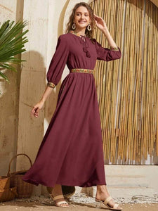 Lemon Tart Embroidered Detail Long Maxi Dress LTAMD453 - Maroon