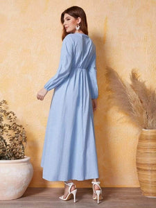 Lemon Tart Embroidered Detail Long Maxi Dress LTAMD467 - Blue