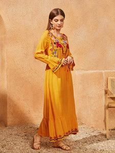 Lemon Tart Embroidered Detail Long Maxi Dress LTAMD532