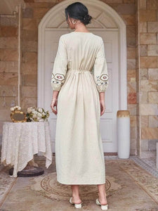 Lemon Tart Embroidered Detail Long Maxi Dress LTAMD614 - Cream