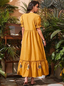 Lemon Tart Embroidered Detail Long Maxi Dress LTAMD646