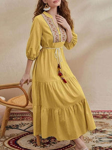 Lemon Tart Embroidered Detail Long Maxi Dress LTAMD652 - Yellow