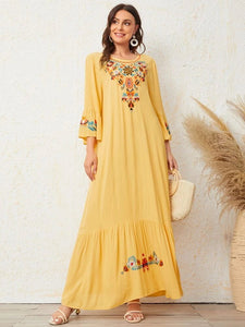 Lemon Tart Embroidered Detail Maxi Dress LTAMD700 - Yellow