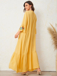 Lemon Tart Embroidered Detail Maxi Dress LTAMD700 - Yellow