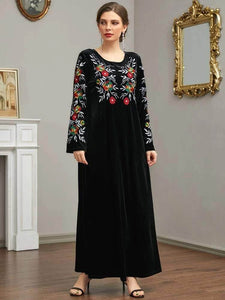 Lemon Tart Embroidered Detail Velvet Long Maxi Dress LTAMD535 - Black