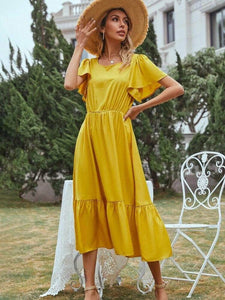 Lemon Tart Flutter Sleeve Detail Long Dress LTAMD259